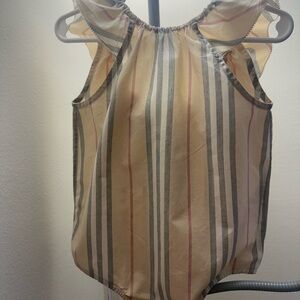 Burberry Cream and Gray Striped Kids One Piece